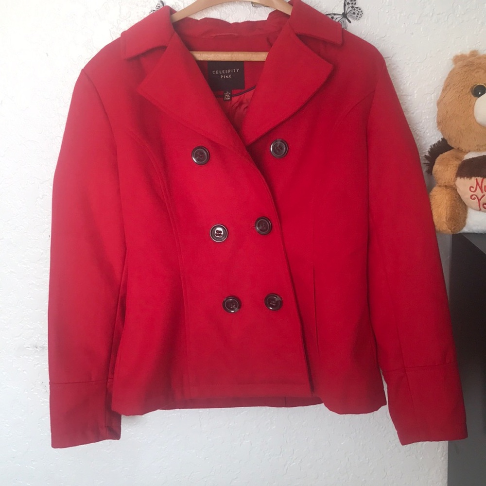 Celebrity Pink Red Button down Coat